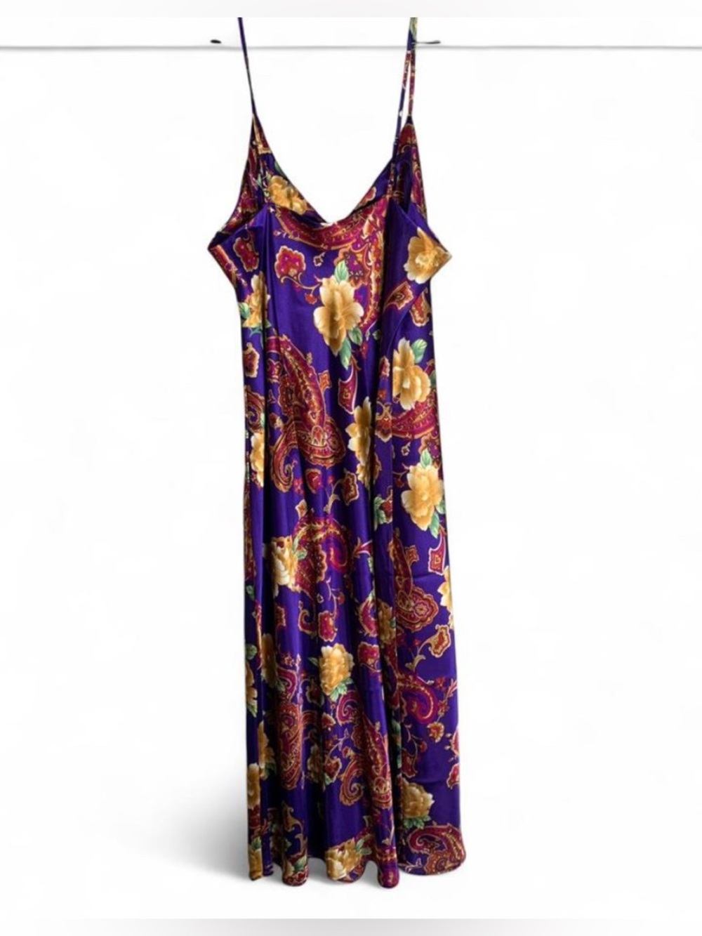 Vintage Kim Rogers Intimates Purple Paisley Satin Maxi Slip Dress XL - Picture 3 of 5